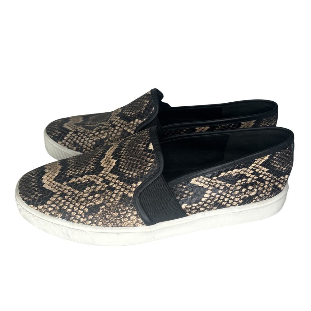 Vince Women’s Bengal SnakeSkin Leather Platform Sneakers Slip On Flats Black 7